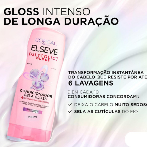 Kit Shampoo 200 + Condicionador 200ml Glycolic Gloss Elseve