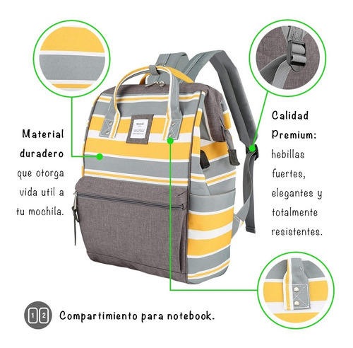 Imagen 3 de 6 de Mochila Himawari Rayada Con Usb Porta Notebook Envio Gratis