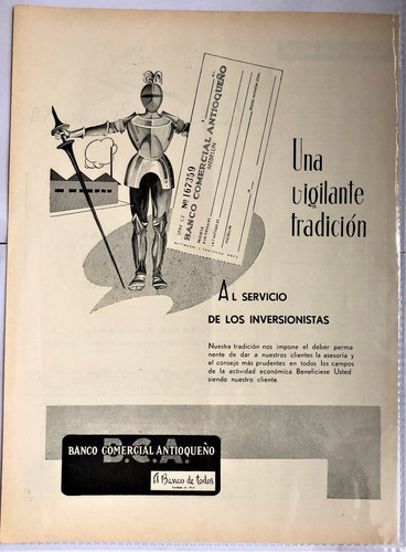 Banco Comercial Antioqueño Antiguo Aviso Publicitario 1957