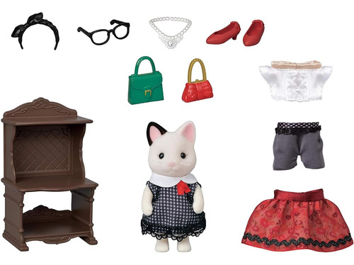Calico Critters Fashion Playset Tuxedo Cat, Dollhouse Playse