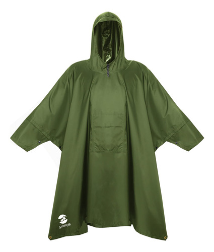 Poncho Impermeable Manga Larga Con Bolsillo Frontal Verde