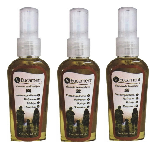 Kit De 3 Eucament  Esencia De Eucalipto 100% Natural 60 Ml 