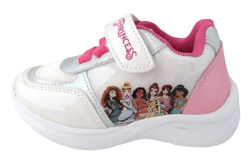 Tenis Niñas Ligero Velcro Princesas Disney 55013 Blanco Rosa