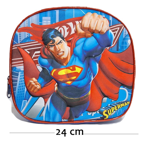 Mochila Combo 3d Luz Leds + Lapicera + Lonchera Primaria Y Prescolar Rojo Azul Superman Lisa