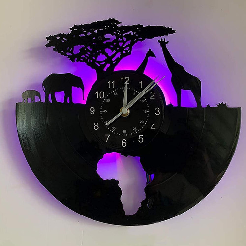 Reloj Pared Vida Silvestre Africana Jirafa Elefante Luz Led