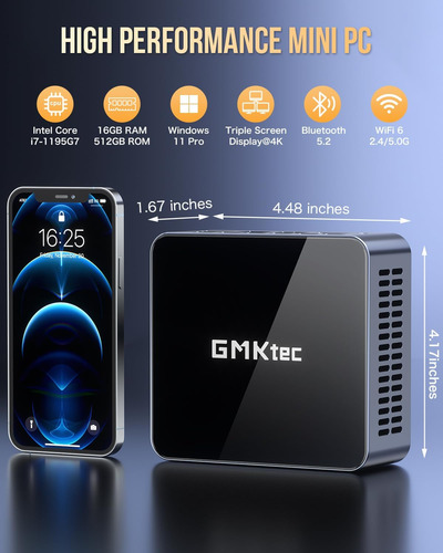 Mini Pc Gmktec Intel Ig7 (hasta 50 Ghz) 16 Gb Ddr4 1 Tb Ssd,