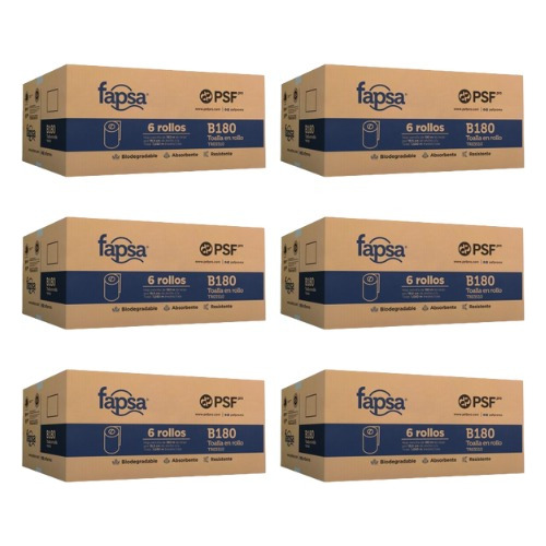 6 Cajas De Toalla En Rollo Fapsa Tr03510 180 M C/6 Rollos