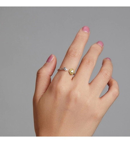 Anillo Girasol Ajustable Para Mujer Fabricado En Plata 925
