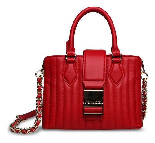 Bolsa Satchel Bravi Steve Madden Mujer Acabado de los herrajes Oro Color Rojo Correa de hombro Oro Diseño de la tela Rayado