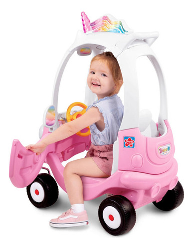 Cochecito de cuadriciclo para niños con cuerno de unicornio rosa