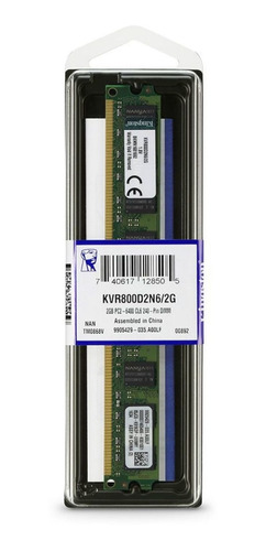 Imagen 1 de 2 de Memoria RAM ValueRAM color verde  2GB 1 Kingston KVR800D2N6/2G