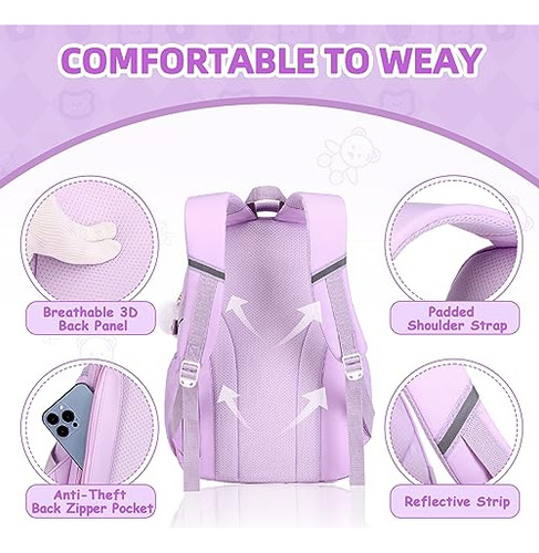 Mochila Kawaii Antidesgarro Impermeable Ergonomica Lila
