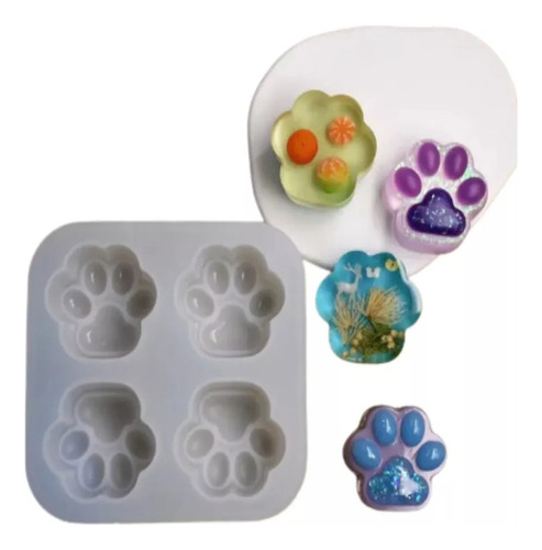 Molde Silicona 4 Mini Huellitas Mascotas Perros Gatos