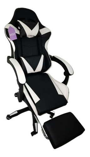 Silla Gamer Negra Con Blanco Con Masajeador Lumbar (usb)