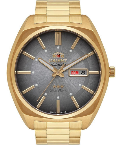 Relógio Orient Masculino Dourado Automático Casual Em Aço Cor do fundo Cinza