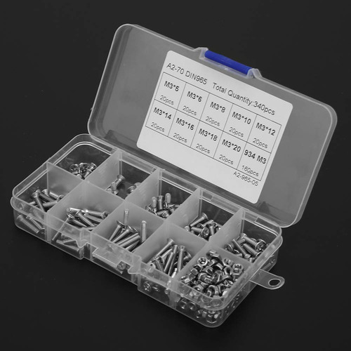 340pcs M3 Acero Inoxidable Cruz Tornillo De Cabeza Plana, To