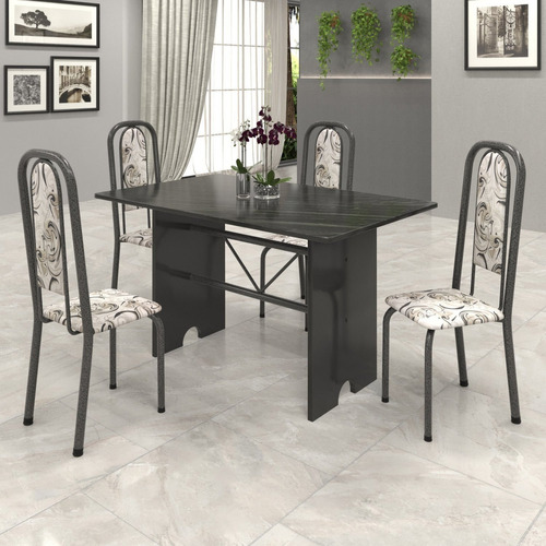 Conjunto De Mesa Tampo Ardósia 120x75cm Com 4 Cadeiras Wt