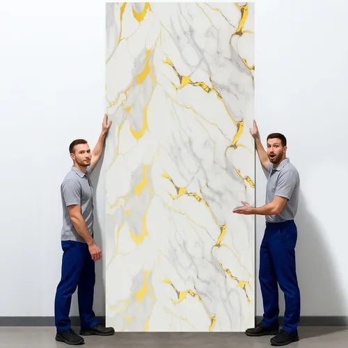 Placa Adesiva Parede Rolo Painel Vinílico Mármore 260x120cm Branco E Dourado