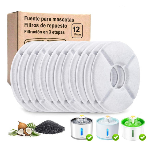 Pack X12 Filtros Bebedero Fuente D Agua Eléctrico Gato Perro