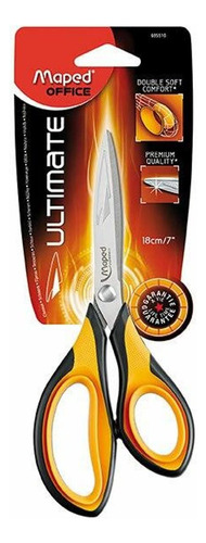 Maped Office 695510 Tijeras Ultimate Asimetricas En Acero Negro, Naranja
