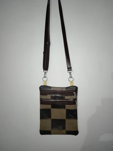 Cartera Bandolera De Cuero Marron Patchwork 