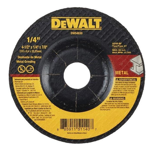 Disco Para Pulir Metal 4.1/2*1/4*7/8 Dewalt Dw54830