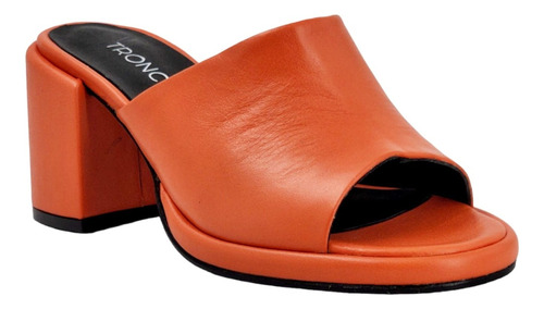 Sandalias Zuecos Premium De Mujer Troncoso 600 Cuero Naranja