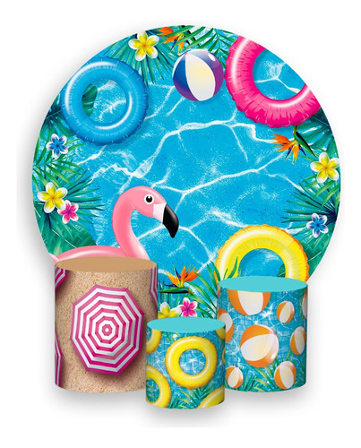 Painel De Festa 1,5x1,5+trio Capa Cilindro - Pool Party Boia