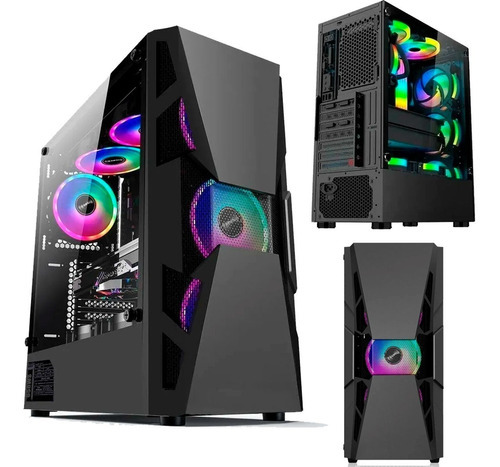 Gabinete Gamer Maxxtro Mid Tower  Vidro Temperado 3 Fans Rgb