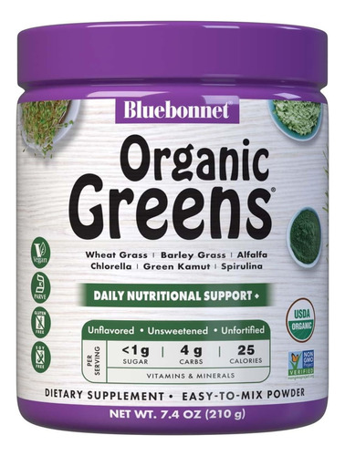 Bluebonnet Superfoods Organic Polvo Verde A Base De Plantas Sabor Sin Sabor