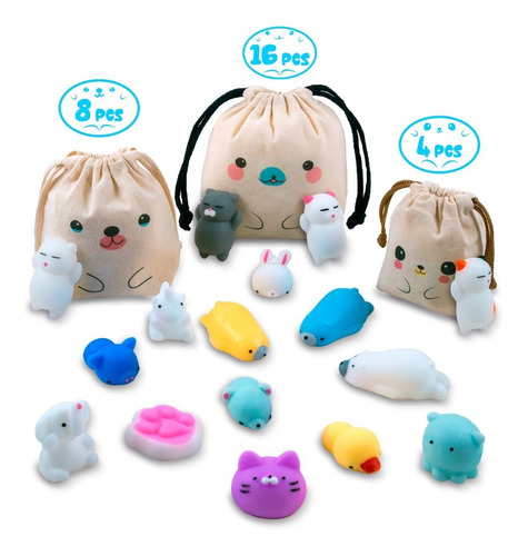 4 Squishy Mochi Animals Toys Random C/ Bolsita Kawaii