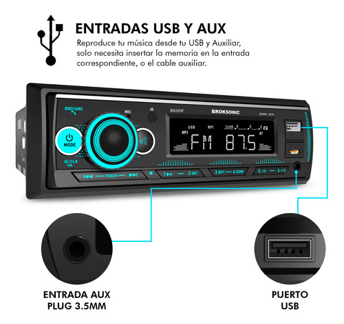 Autoestereo Con Bocinas 6.5 Bluetooth Bs-320f By Broksonic