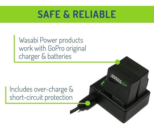 Imagen 3 de 5 de Cargador Dual Wasabi Incluye 2 Pilas Para Go Pro 3 Cable Usb