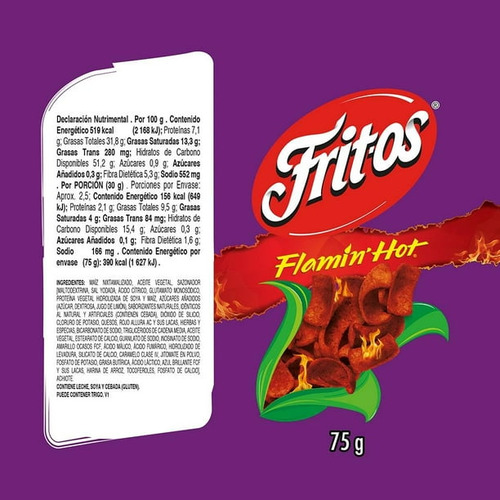 Botana Fritos Flamin' Hot (5 Piezas De 75 Gr. C/u) Sabritas.