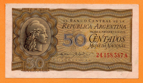 Billete 50 Centavos Moneda Nacional, Bottero 1901, Año 1950 (Usado)