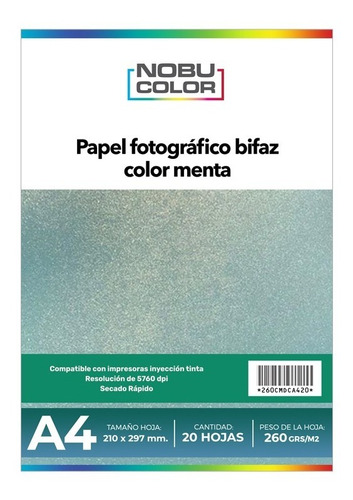 Papel Foto Bifaz Color Menta A4 - 260grs - 20 Hojas