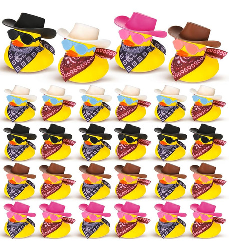 ~? 24 Sets Cowboy Rubber Ducks With Mini Cowboy Hat Scarf An