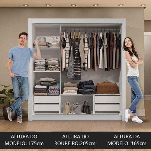 Guarda-roupa Casal 3 Portas Espelho Sublime Plus Madesa Cor Branco