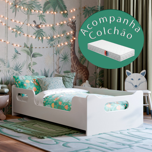Mini Cama Infantil Para Quarto Com Grade Lateral E Colchão