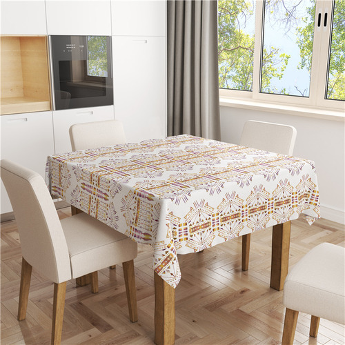 Mesa De Mantel De Lino Con Combinación De Rombos Triangulare