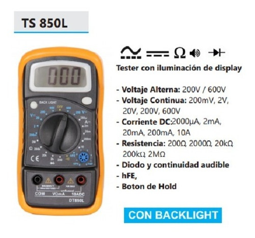 Imagen 2 de 4 de Multimetro Tester Pronext Ts 850 L Volt Amp Resist Hfe Trans