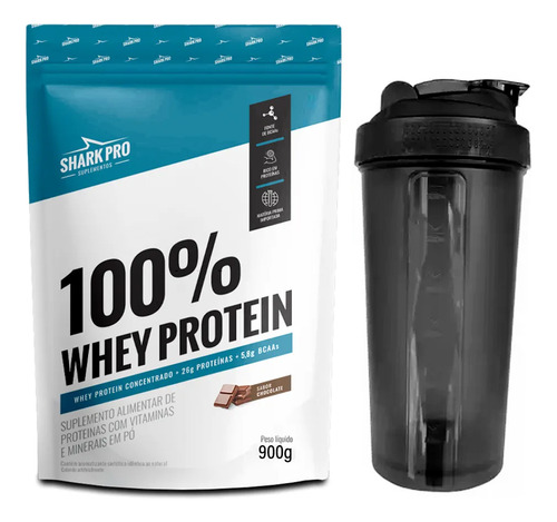 100% Whey Protein Concentrado Refil 900g Shark Pro + Shaker