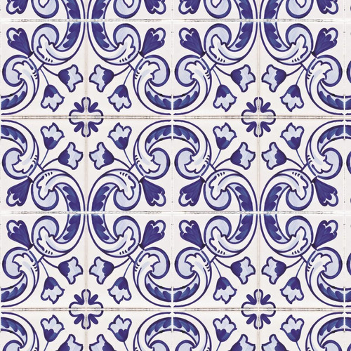 Papel De Parede Adesivo Lavável Azulejo Português Roxo 18m