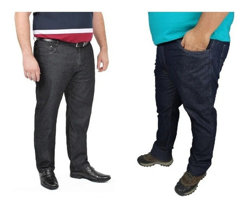 Imagem 1 de 4 de Calça Jeans Tamanho Grande Plus Lycra Masculina Kit 2 