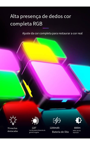 Luz De Vídeo Rgb Iluminador Mini Led Pra Câmera Luz Panel Estrutura Preto