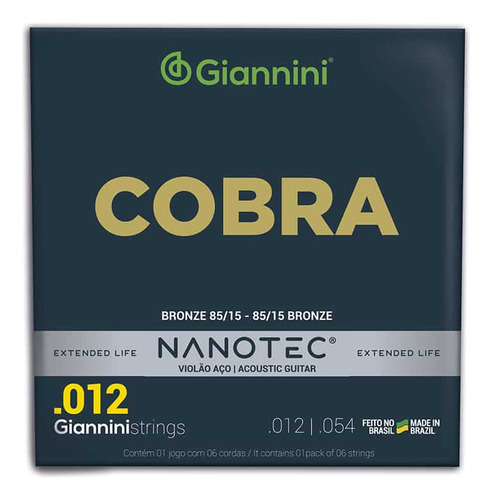 Encordoamento Giannini Violão 012 Geeflks Pn Nanotec 85/15