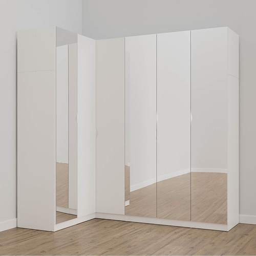 Guarda Roupa Modulado De Canto Com Espelho 6 Portas 3 Peças