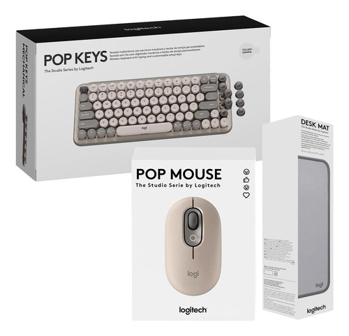 Teclado Pop Keys Wireless + Mouse Pop + Pad Mouse Sand Gray