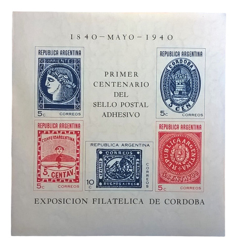 Argentina, Bloque Gj Hb 8 Centenario Sello 1940 Mint L13061
