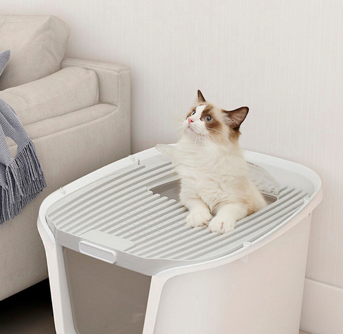 Banheiro Gato Grande Premium GG Animaux Fechado Filtro Anti odor Pá Cor Cinza
